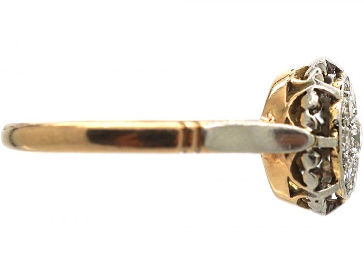 Art Deco 18ct Gold & Platinum, Diamond Cluster Ring with Piecrust Surround