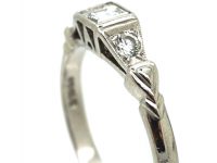 18ct White Gold Square Cut Diamond Ring with Diamond Set Shoulders