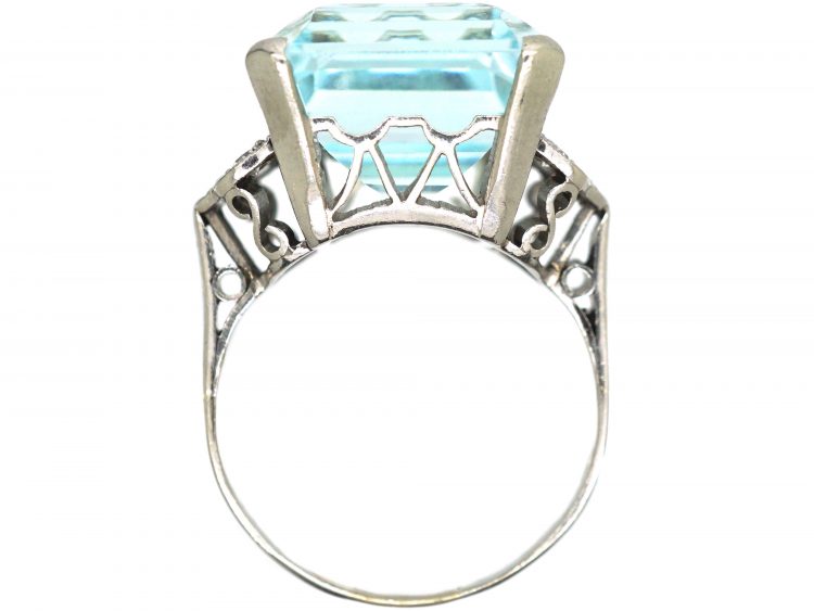 Retro 18ct White Gold, Aquamarine & Diamond Ring