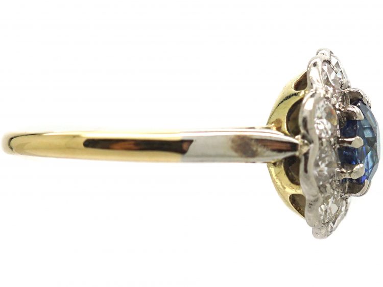 Edwardian 18ct Gold & Platinum, Diamond & Sapphire Cluster Ring