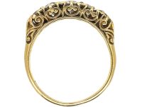 Victorian 18ct Gold, Five Stone Diamond Carved Half Hoop Ring