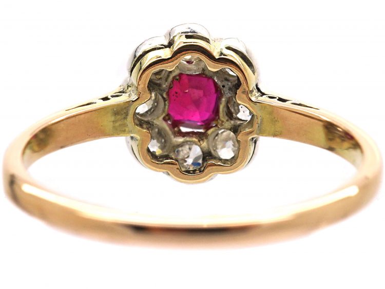 Edwardian 18ct Gold, Ruby & Diamond Cluster Ring