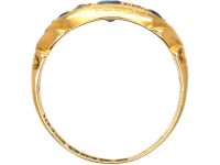 Edwardian 18ct Gold Sapphire & Diamond Three Stone Scroll Design Ring