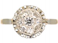 Art Deco 18ct Gold & Platinum, Diamond Cluster Ring with Piecrust Surround