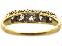 Victorian 18ct Gold, Five Stone Diamond Carved Half Hoop Ring