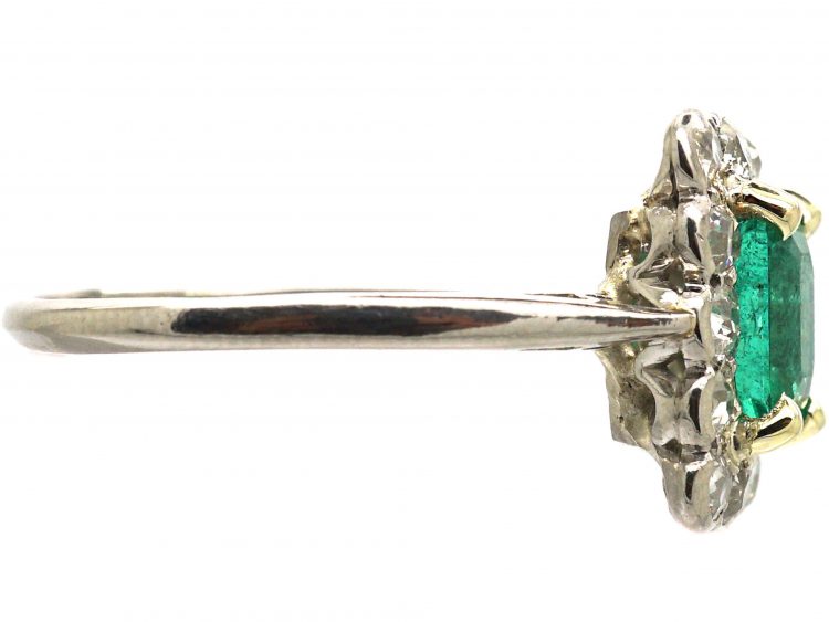 Art Deco Platinum, Emerald & Diamond Rectangular Cluster Ring