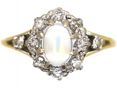 Edwardian 18ct Gold. Moonstone & Diamond Cluster Ring