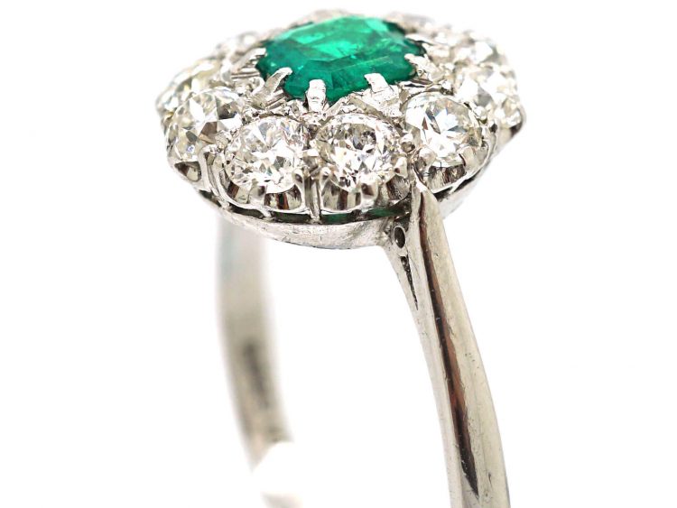 Platinum, Emerald & Diamond Cluster Ring