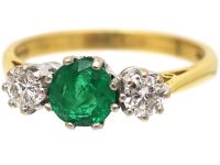18ct Gold, Emerald & Diamond Three Stone Ring