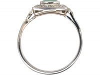 Art Deco Platinum & 18ct White Gold, Emerald & Diamond Rectangular Cluster Ring with Diamond set Shoulders