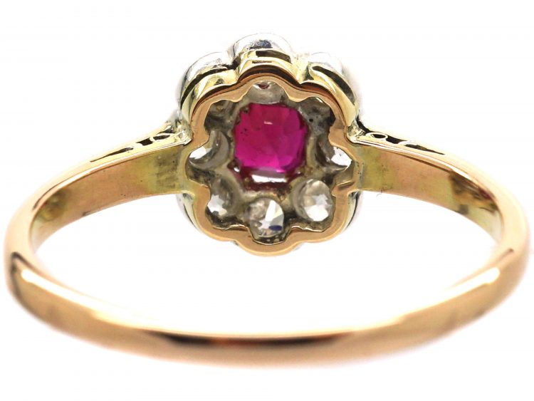 Edwardian 18ct Gold, Ruby & Diamond Cluster Ring