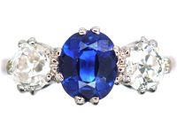 Art Deco 18ct White Gold, Sapphire & Diamond Three Stone Ring