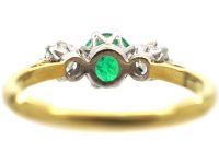 18ct Gold, Emerald & Diamond Three Stone Ring