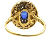 Art Deco 18ct Gold & Platinum, Sapphire & Diamond Oval Cluster Ring