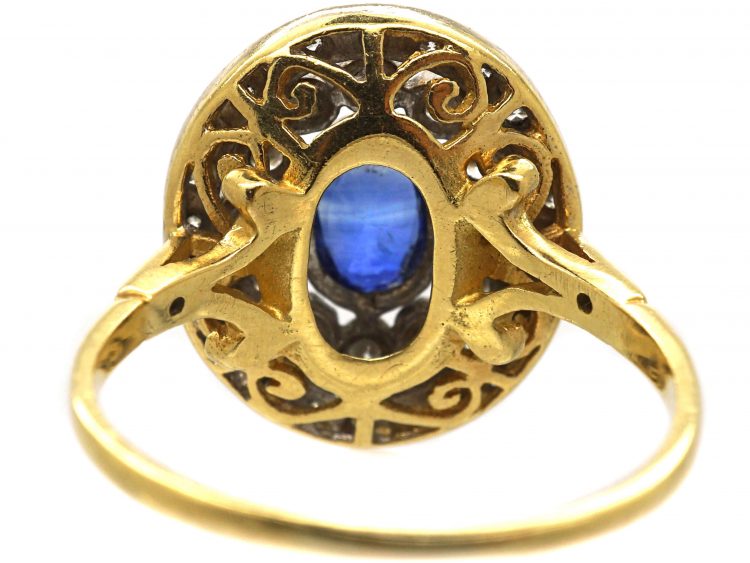 Art Deco 18ct Gold & Platinum, Sapphire & Diamond Oval Cluster Ring