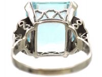 Retro 18ct White Gold, Aquamarine & Diamond Ring