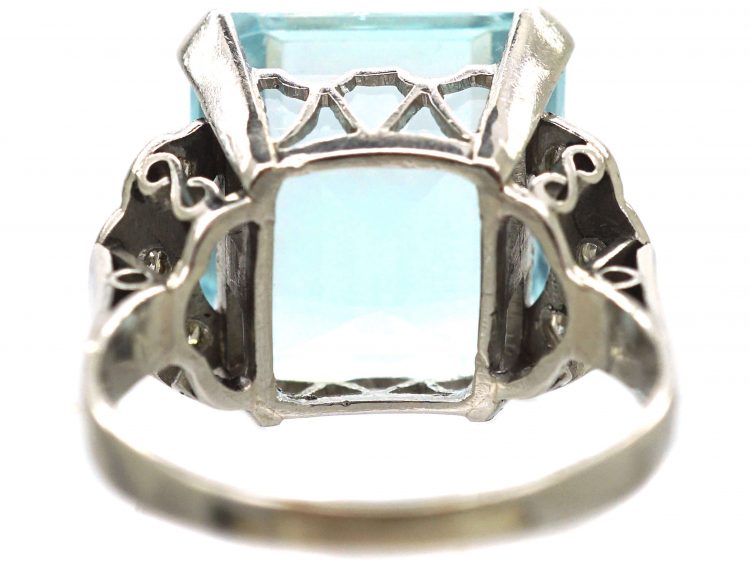 Retro 18ct White Gold, Aquamarine & Diamond Ring