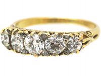 Victorian 18ct Gold, Five Stone Diamond Carved Half Hoop Ring