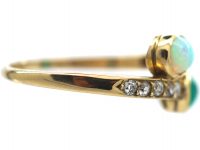 Edwardian 18ct Gold, Cabochon Emerald & Opal Crossover Ring With Diamonds Shoulders