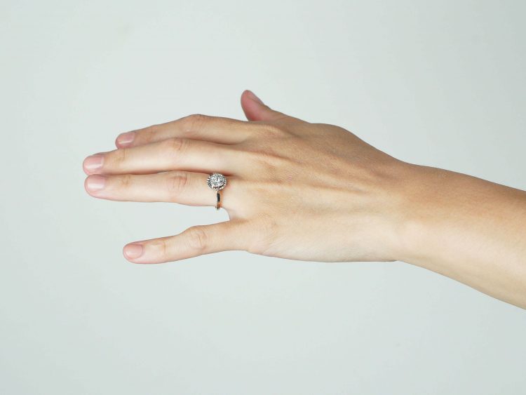 Art Deco 18ct Gold & Platinum, Diamond Cluster Ring with Piecrust Surround