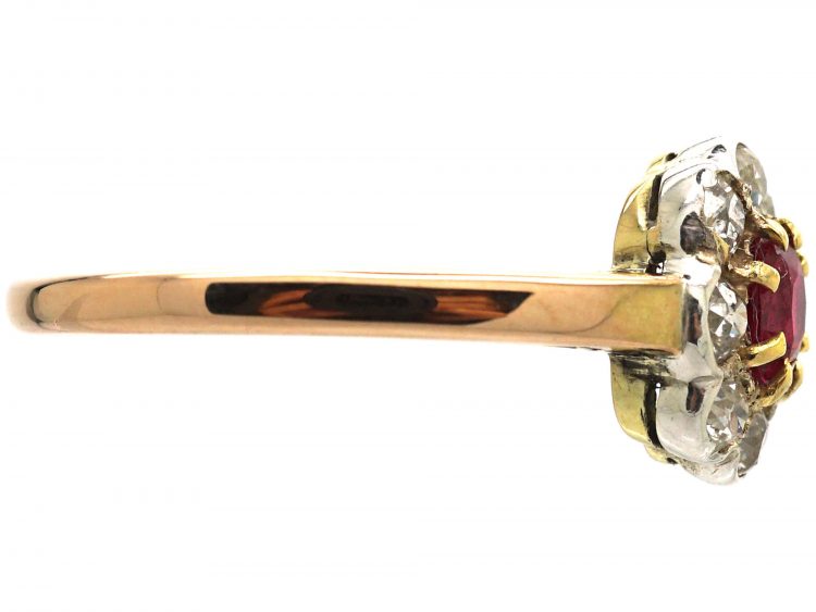 Edwardian 18ct Gold, Ruby & Diamond Cluster Ring