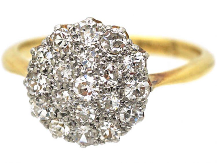 Edwardian 18ct Gold & Platinum, Pave Set Diamond Cluster Ring
