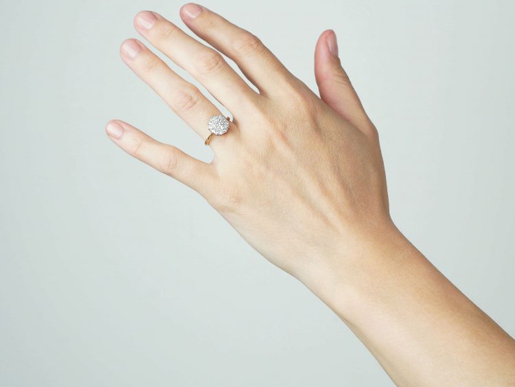 Edwardian 18ct Gold & Platinum, Pave Set Diamond Cluster Ring