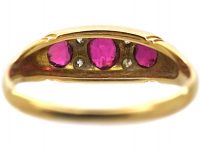 Edwardian 18ct Gold, Ruby & Diamond Three Stone Ring by Deakin & Frances