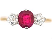 Art Deco 18ct Gold, Ruby & Diamond Three Stone Ring
