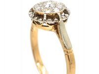 Art Deco 18ct Gold & Platinum, Diamond Cluster Ring with Piecrust Surround