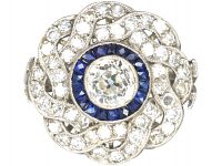 Large Art Deco Platinum, Sapphire & Diamond Target & Coil Ring