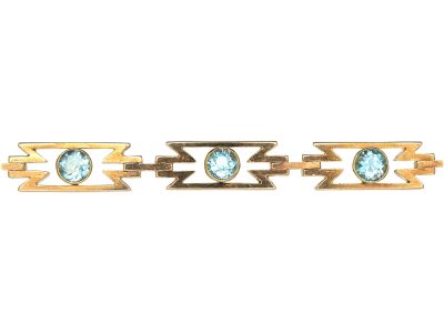 Art Deco 15ct Gold & Aquamarine Zig Zag Bracelet