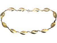 Silver Green Enamel Leaf Design Necklace by David Andersen