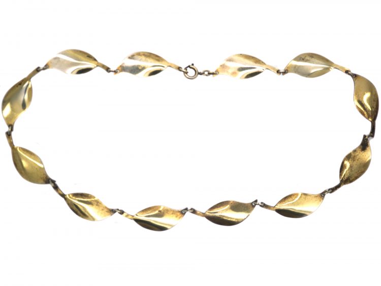 Silver Green Enamel Leaf Design Necklace by David Andersen