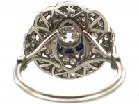 Large Art Deco Platinum, Sapphire & Diamond Target & Coil Ring