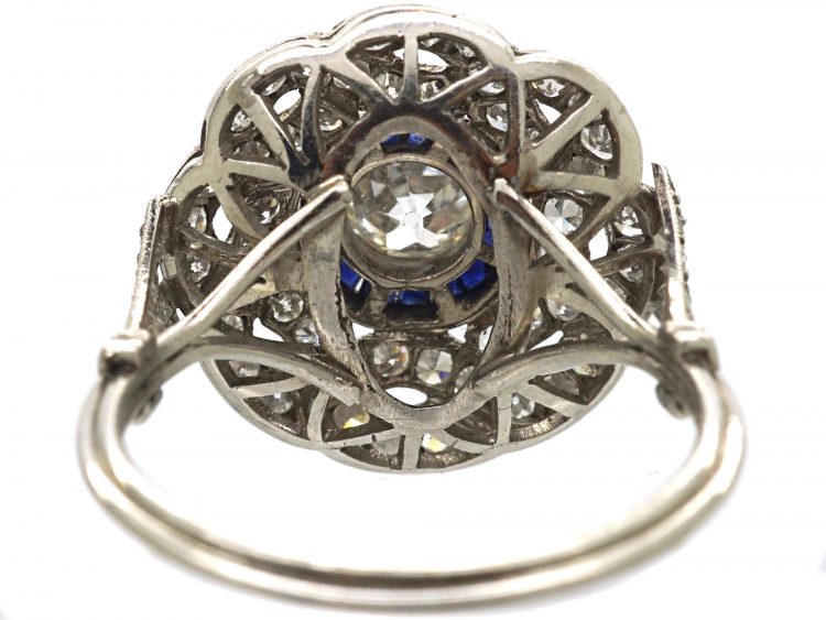 Large Art Deco Platinum, Sapphire & Diamond Target & Coil Ring