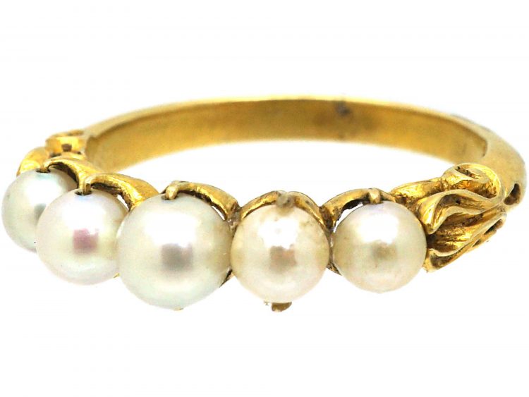 Victorian 18ct Gold, Graduated Five Natural Pearl Ring