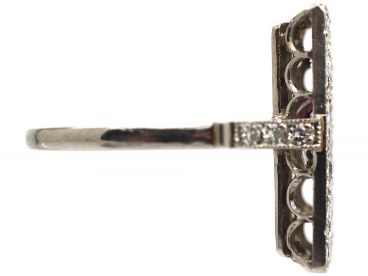 Art Deco Platinum, Diamond & Ruby Rectangular Shaped Ace of Hearts Ring
