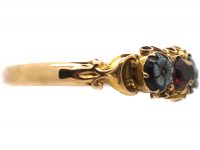 Regency 15ct Gold Ring set with Onyx & Garnets with Flower Detail
