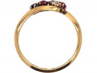 Art Nouveau 18ct Gold, Ruby, Diamond & Sapphire Double Shamrock Ring