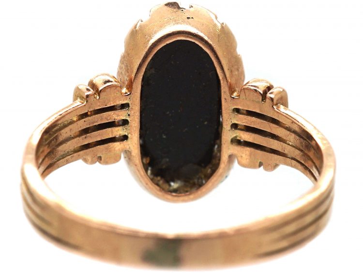 Victorian 14ct Gold Ring with Carved Sardonyx Angel in a Natural Split Pearl Surround