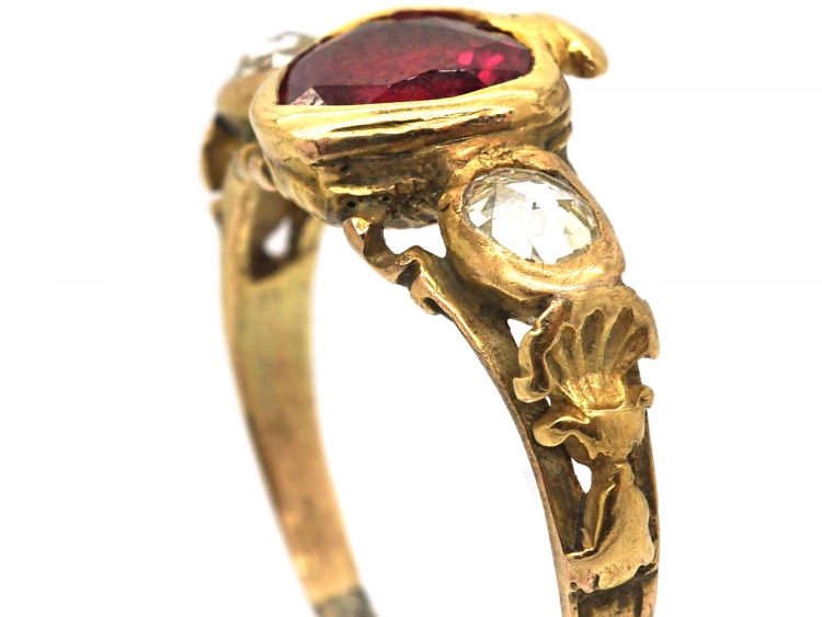 Georgian 18ct Gold, Ruby & Rose Diamond Heart Ring