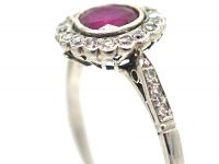 Art Deco Platinum & 18ct Gold, Ruby & Diamond Cluster Ring