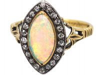 Edwardian 18ct Gold, Opal & Diamond Navette Shaped Ring by Child & Child