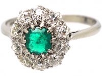 Platinum, Emerald & Diamond Cluster Ring