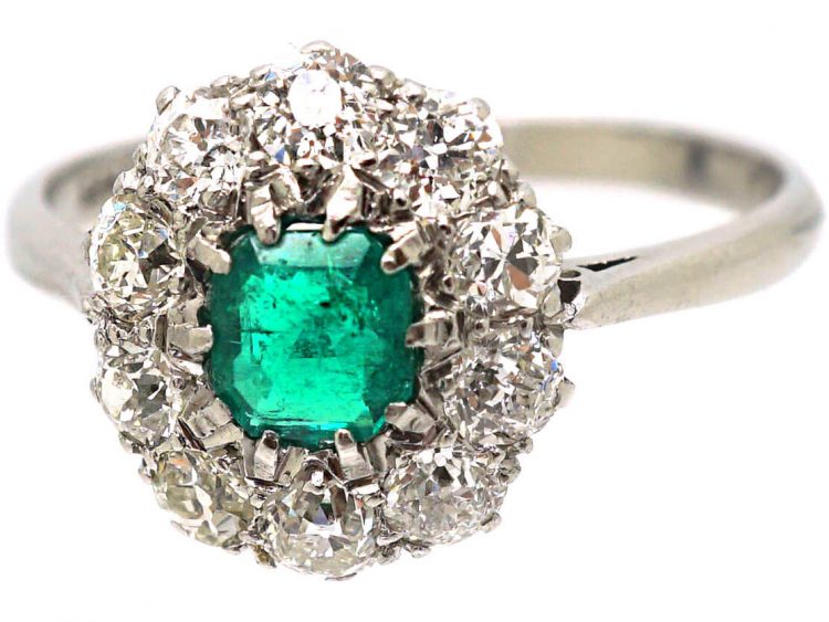 Platinum, Emerald & Diamond Cluster Ring
