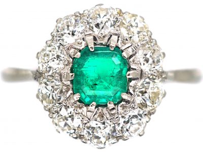 Platinum, Emerald & Diamond Cluster Ring