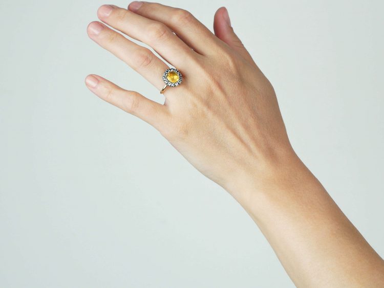 Georgian Gold, Foiled Citrine & White Topaz Cluster Ring