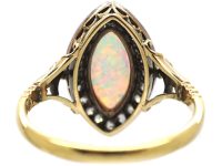 Edwardian 18ct Gold, Opal & Diamond Navette Shaped Ring by Child & Child