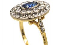 Art Deco 18ct Gold & Platinum, Sapphire & Diamond Oval Cluster Ring